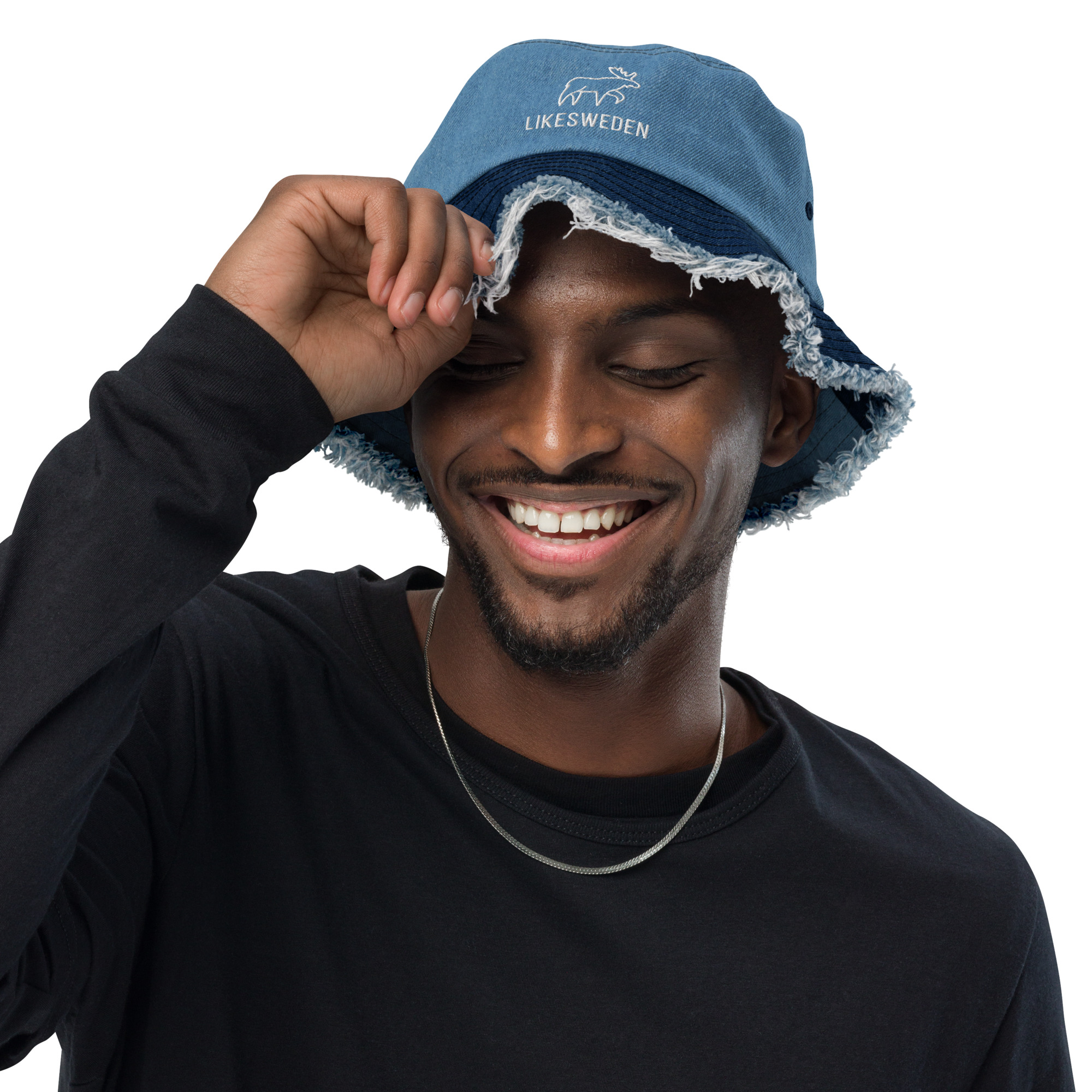 LikeSweden Moose Logo [Unisex Distressed denim bucket hat] - Image 2