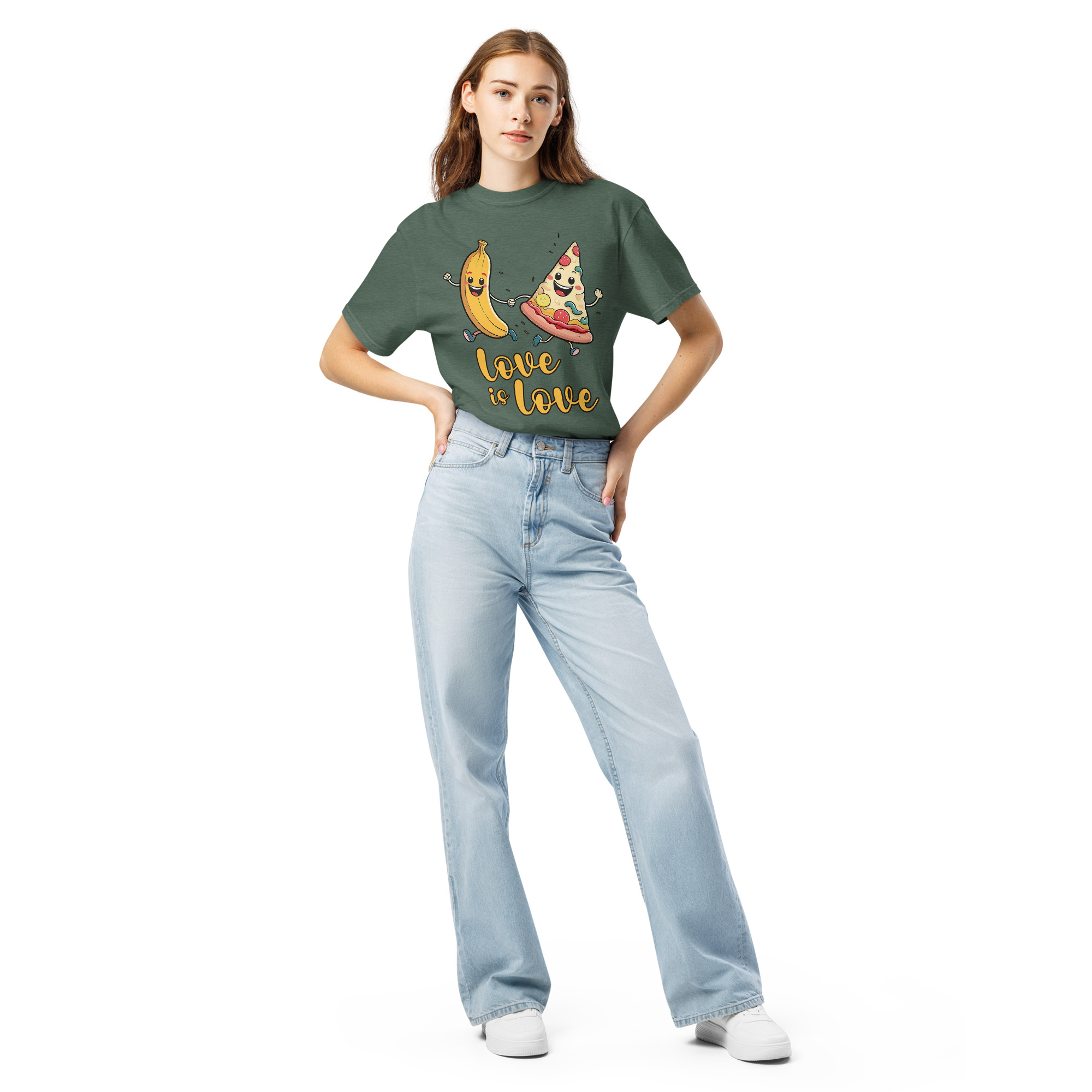 Love is Love - Swedish Banana, Curry, Peanut Pizza [Unisex t-shirt - Blue Spruce] - Image 3