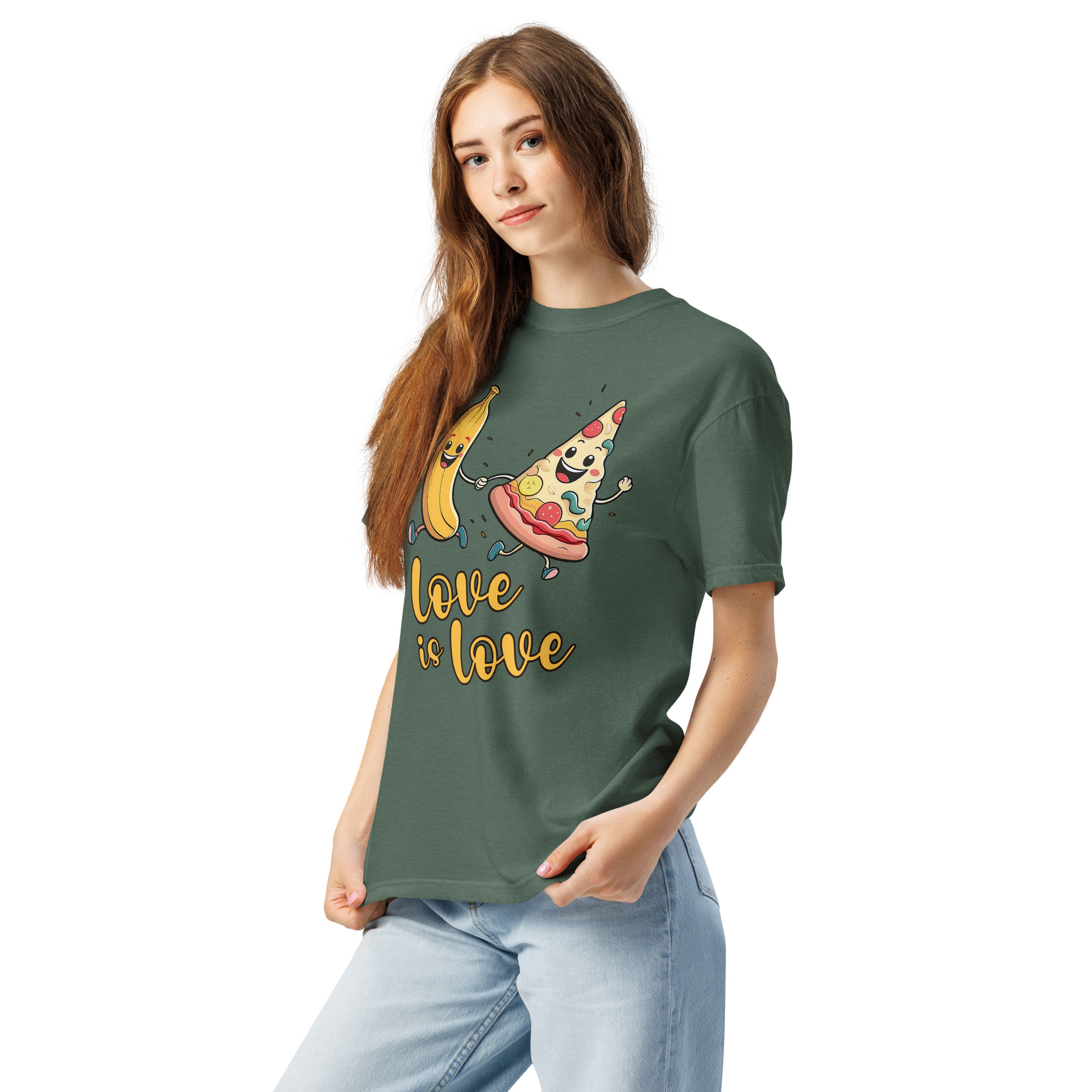 Love is Love - Swedish Banana, Curry, Peanut Pizza [Unisex t-shirt - Blue Spruce] - Image 4