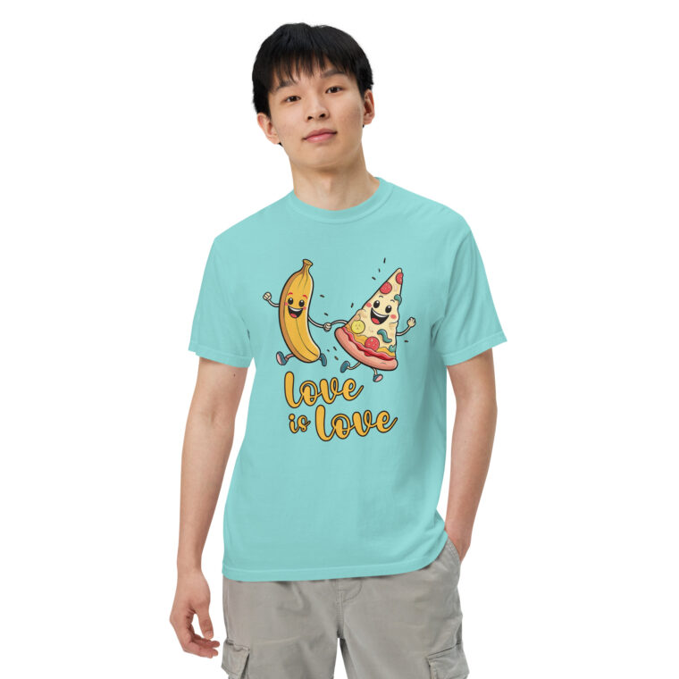 Love is Love - Swedish Banana, Curry, Peanut Pizza [Unisex t-shirt - Lagoon Blue] - Image 3