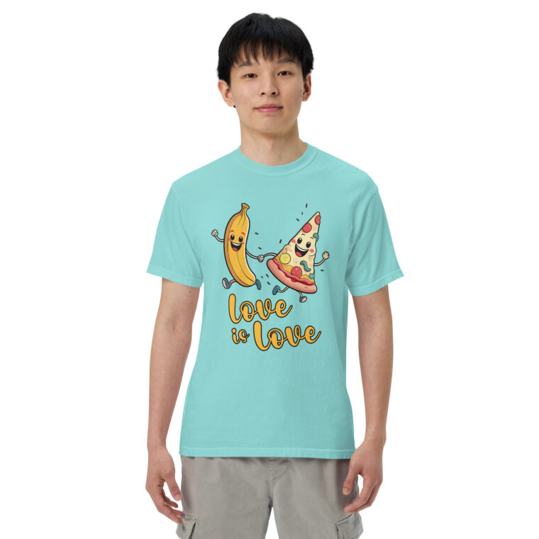 Love is Love - Swedish Banana, Curry, Peanut Pizza [Unisex t-shirt - Lagoon Blue] - Image 2