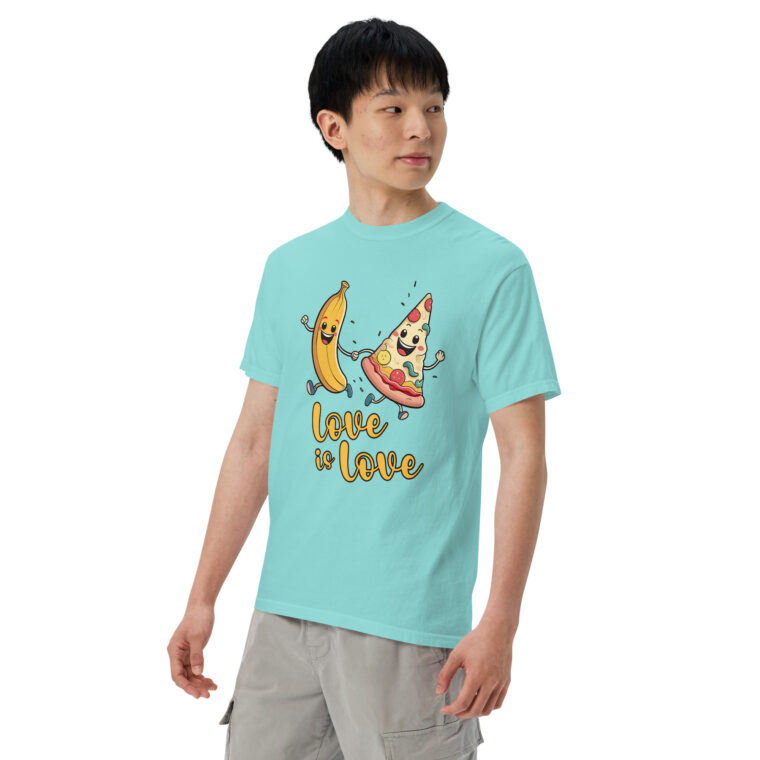 Love is Love - Swedish Banana, Curry, Peanut Pizza [Unisex t-shirt - Lagoon Blue] - Image 6