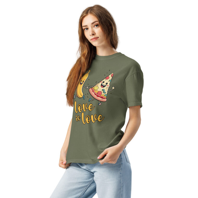 Love is Love - Swedish Banana, Curry, Peanut Pizza [Unisex t-shirt - Moss] - Image 3