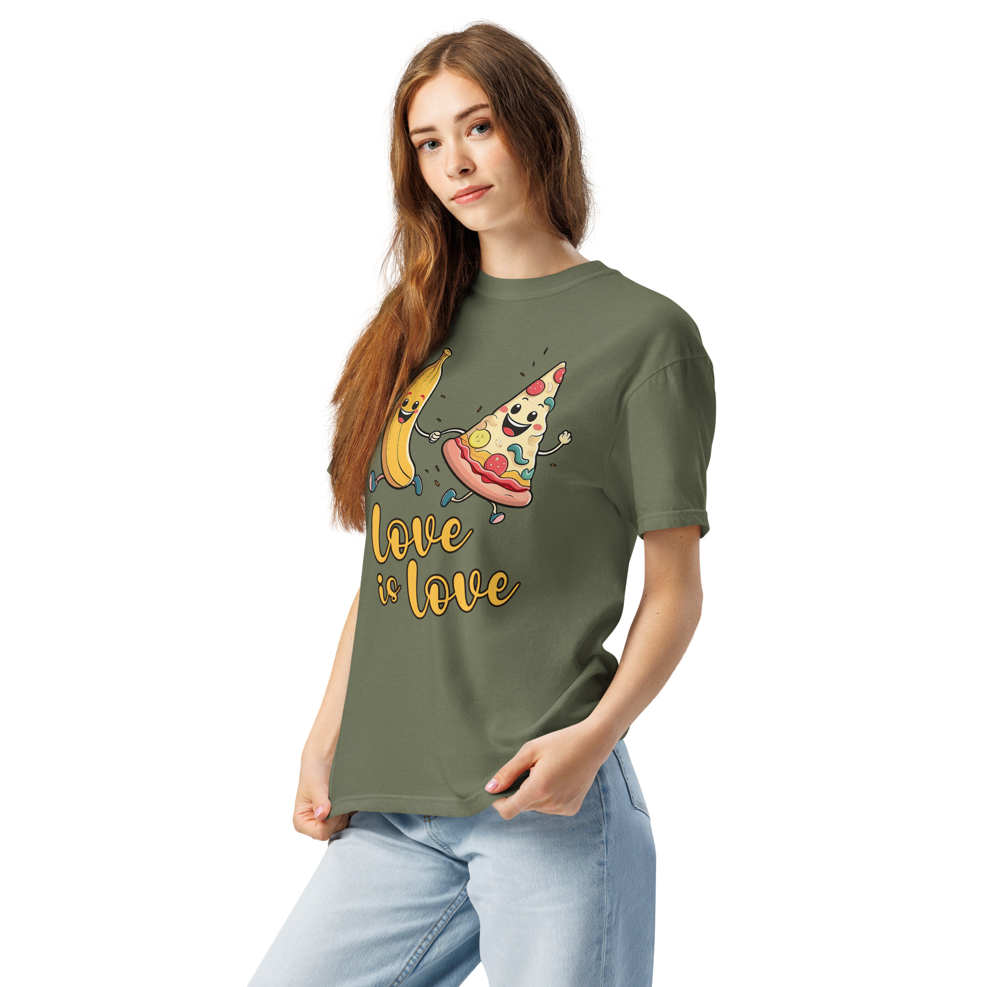 Love is Love - Swedish Banana, Curry, Peanut Pizza [Unisex t-shirt - Moss] - Image 3