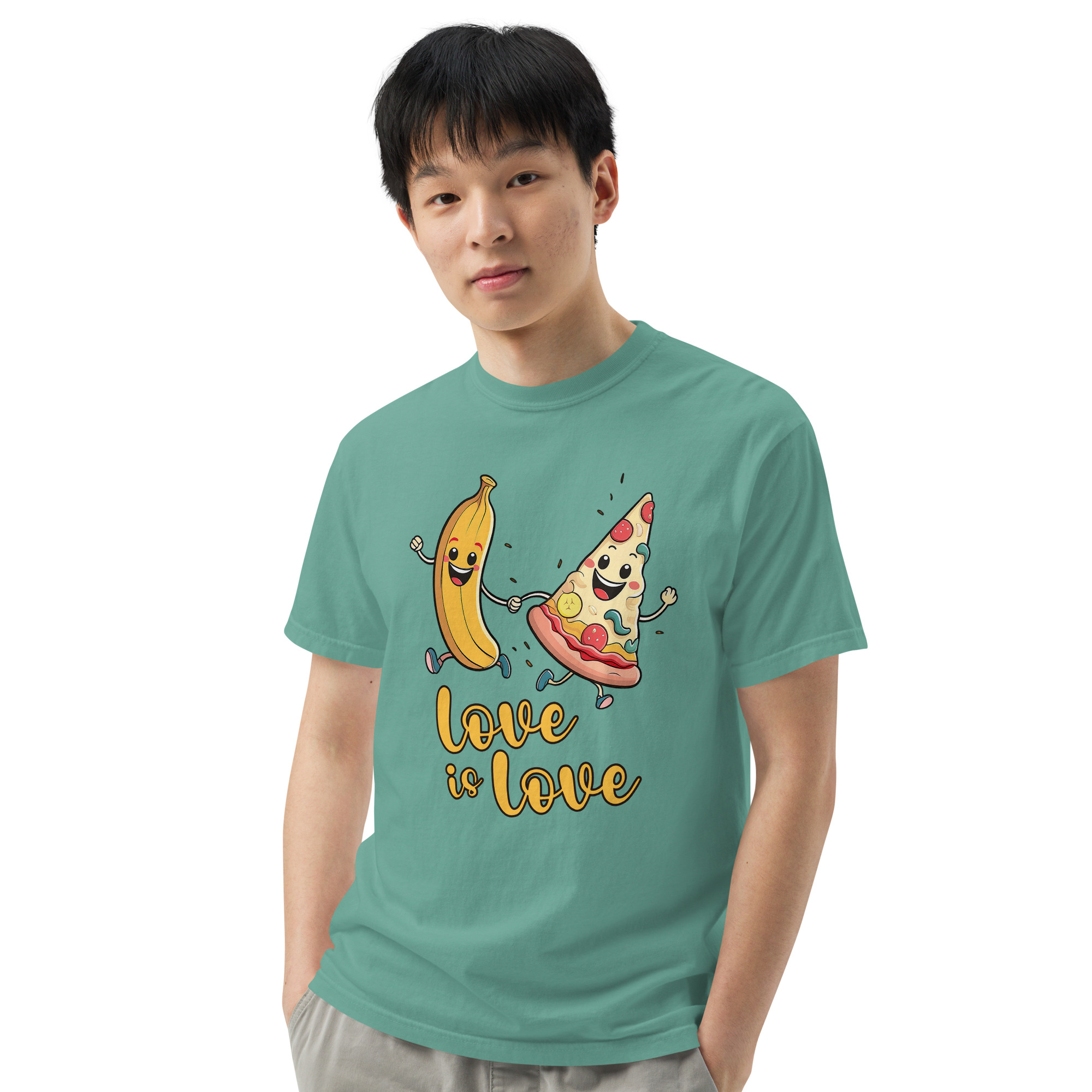 Love is Love - Swedish Banana, Curry, Peanut Pizza [Unisex t-shirt - Seafoam] - Image 3