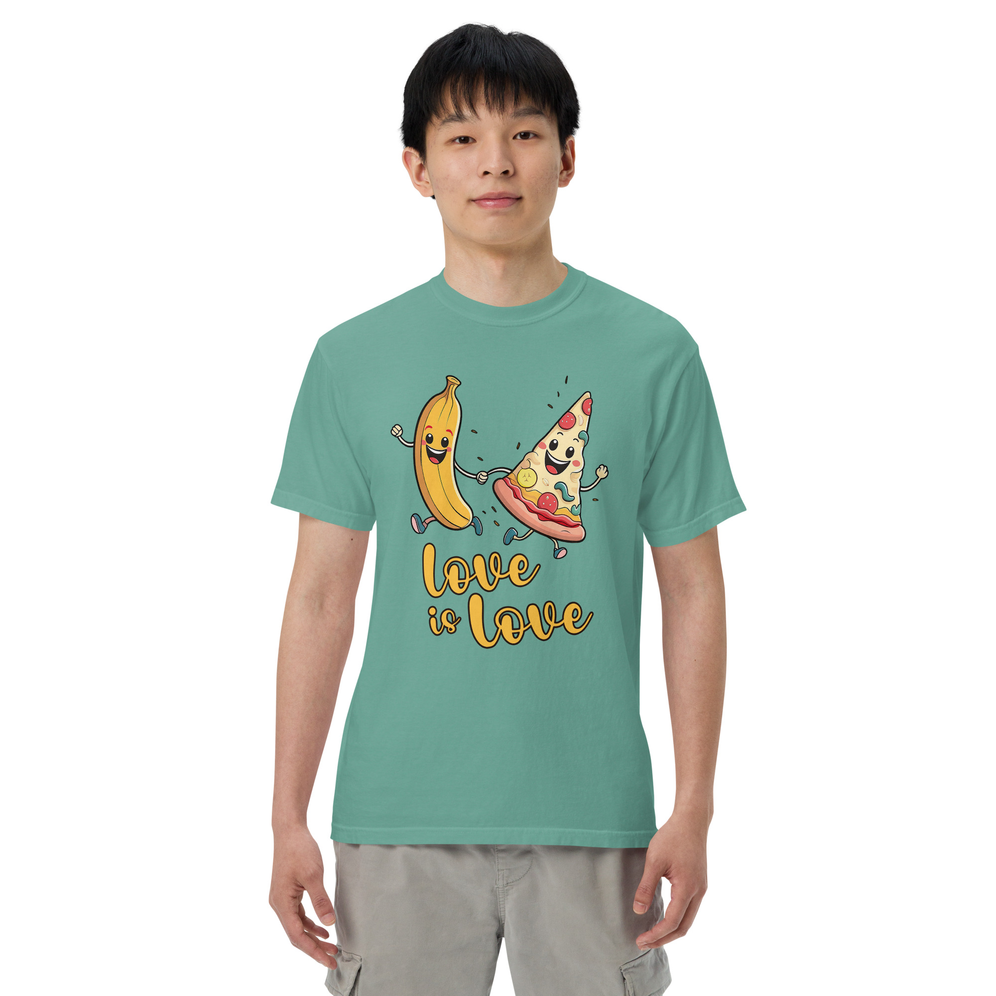 Love is Love - Swedish Banana, Curry, Peanut Pizza [Unisex t-shirt - Seafoam] - Image 2
