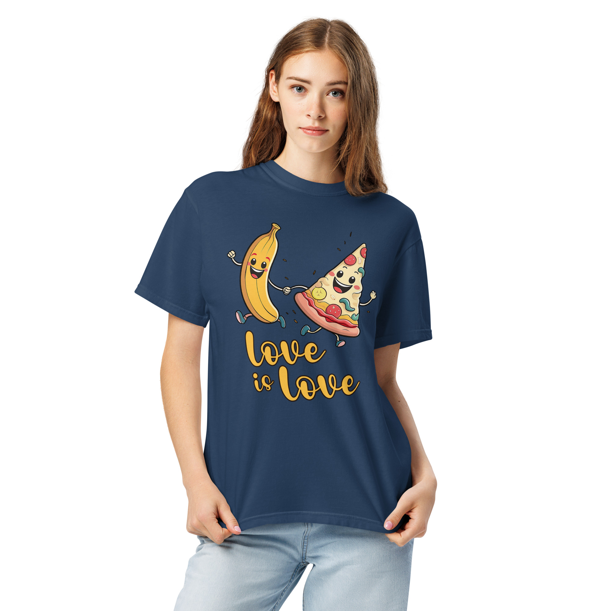 Love is Love - Swedish Banana, Curry, Peanut Pizza [Unisex t-shirt - True Navy] - Image 3