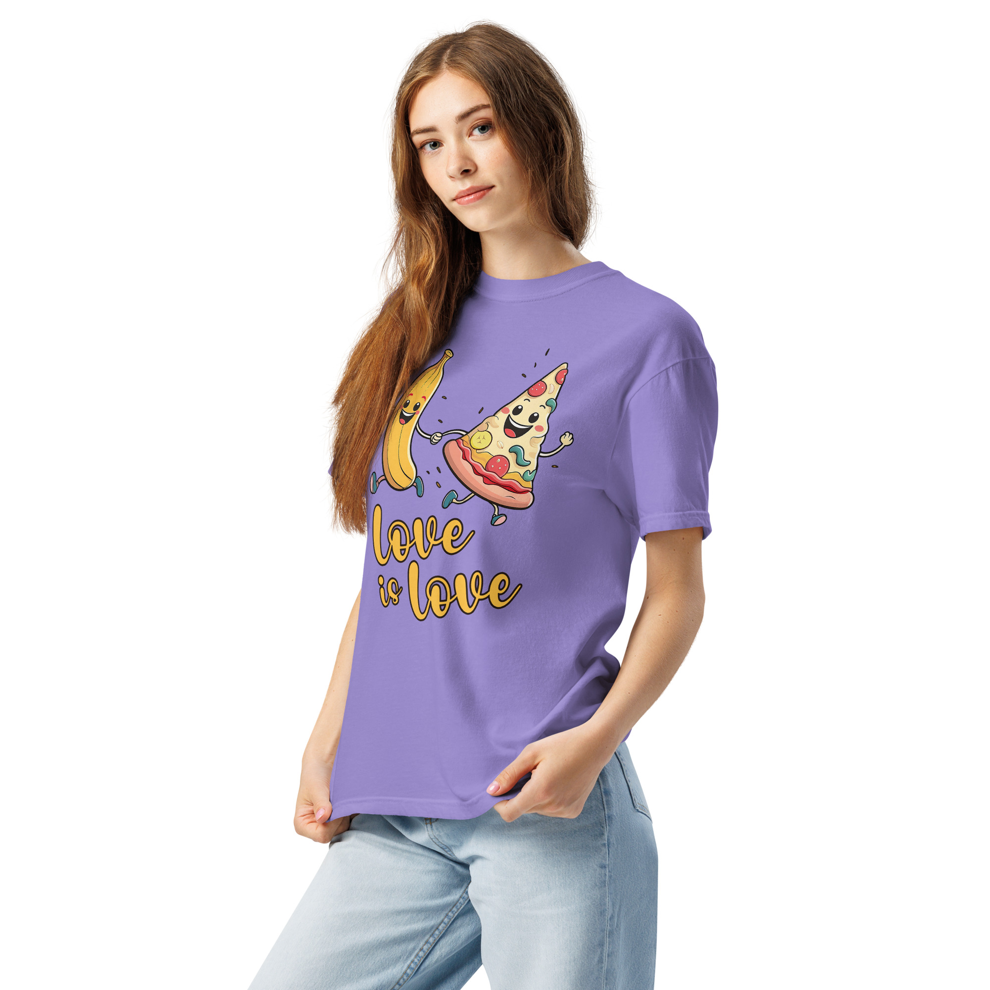 Love is Love - Swedish Banana, Curry, Peanut Pizza [Unisex t-shirt - Violet] - Image 3