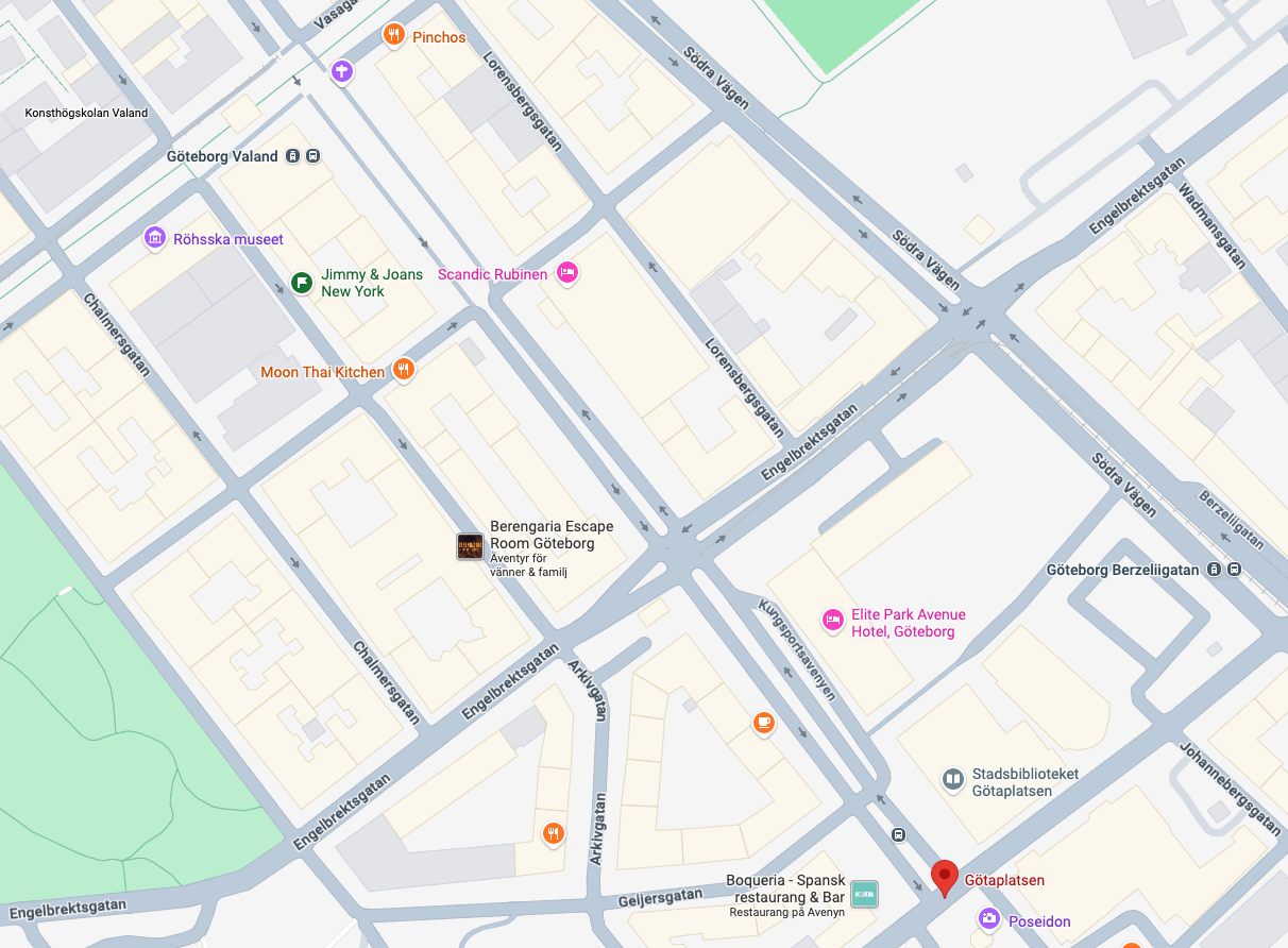 Static map showing the Götaplatsen and Avenyn walking route