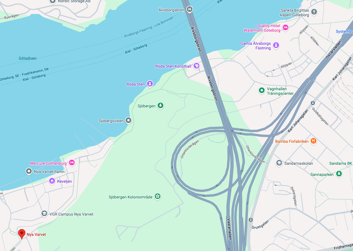 Static map showing the Nya Varvet, Klippan and Röda Sten walking route